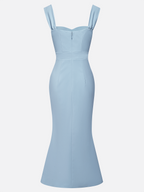 Light Blue Bow Lace Classic Sweetheart Neckline Sleeveless Mermaid Maxi Dress