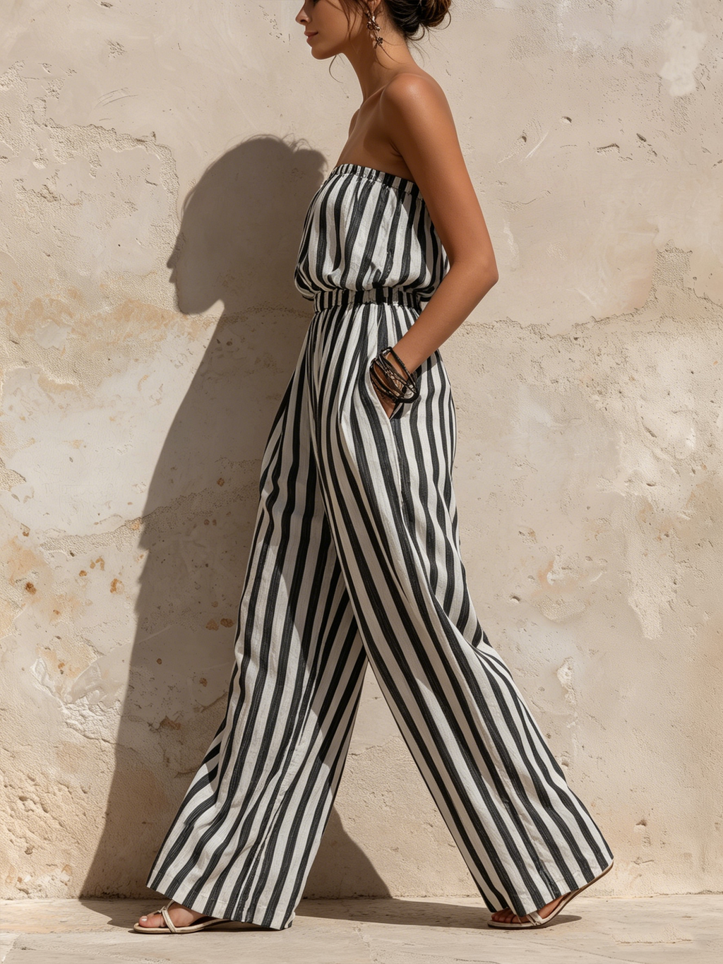 Striped Bandeau Wide-Leg Jumpsuit
