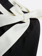Black Bow Color Block Long Sleeve Sheath Midi Dress