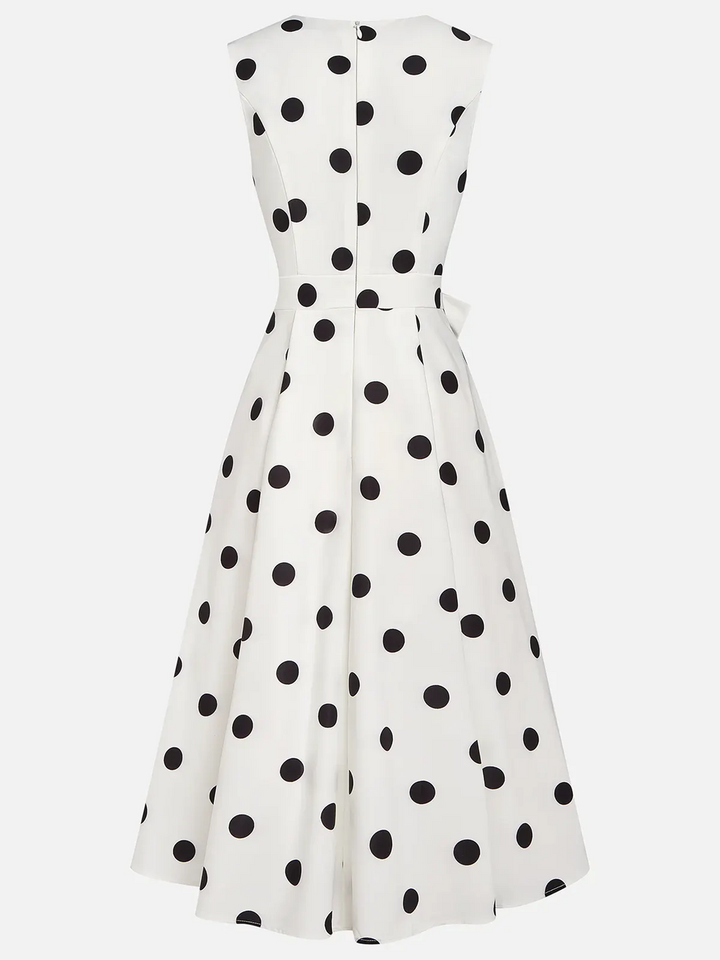 White Polka Dots V Neck Sleeveless A-Line Midi Dress