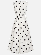 White Polka Dots V Neck Sleeveless A-Line Midi Dress
