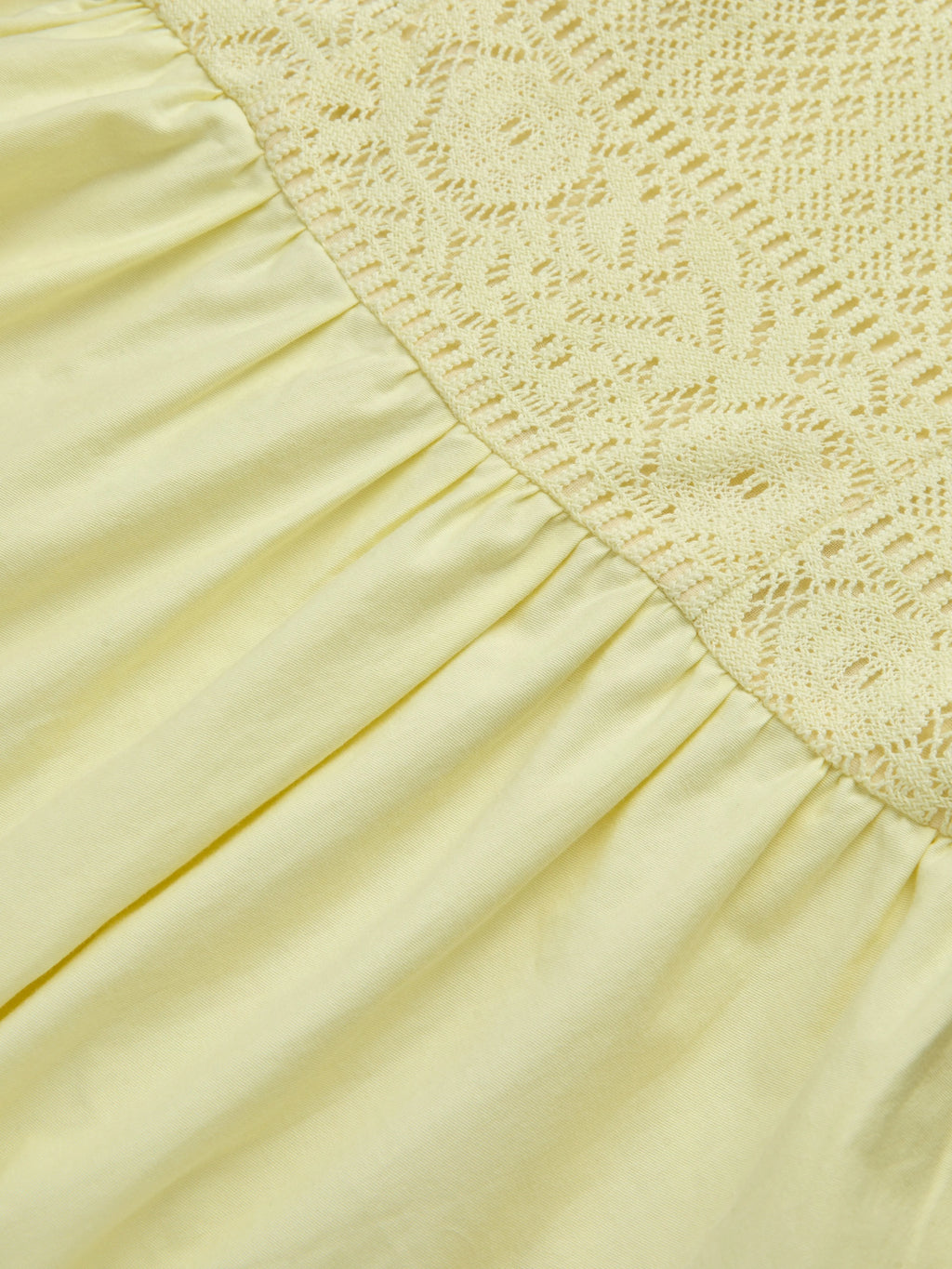 Midi Cotton Dress, Sleeveless, Round Neck, Plain, Lace, French Vintage, Light Yellow