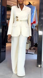 Wrap Detail Blazer & Wide Leg Pant Suit Set
