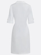 White Buckle Cotton Shirt Collar Short Sleeve Sheath Midi  Dress
