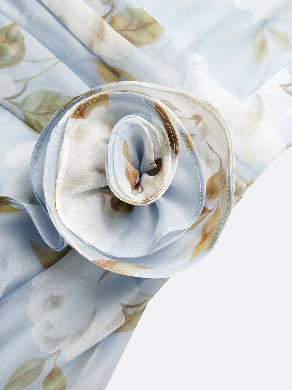 Light Blue 3D Floral Chiffon Boat Neck Sleeveless A-Line Midi Dress
