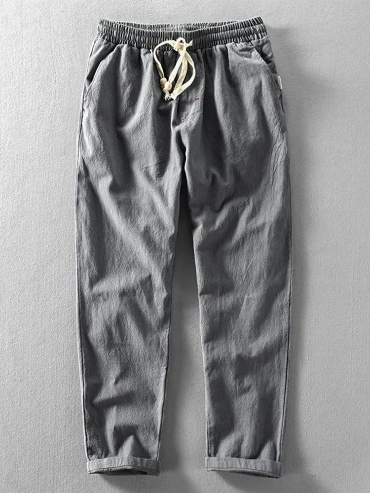 Men's Vintage Japanese Loose Pocket Cotton Linen Casual Pants