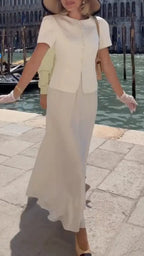 Short Sleeve Button Tops & Flowy Midi Skirt Two Piece Set