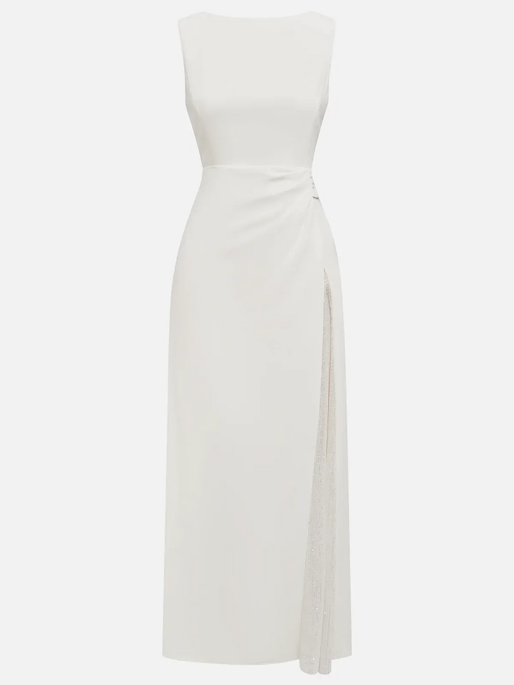 White Sequin Classic Boat Neck Sleeveless A-Line Maxi Dress