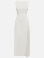 White Sequin Classic Boat Neck Sleeveless A-Line Maxi Dress