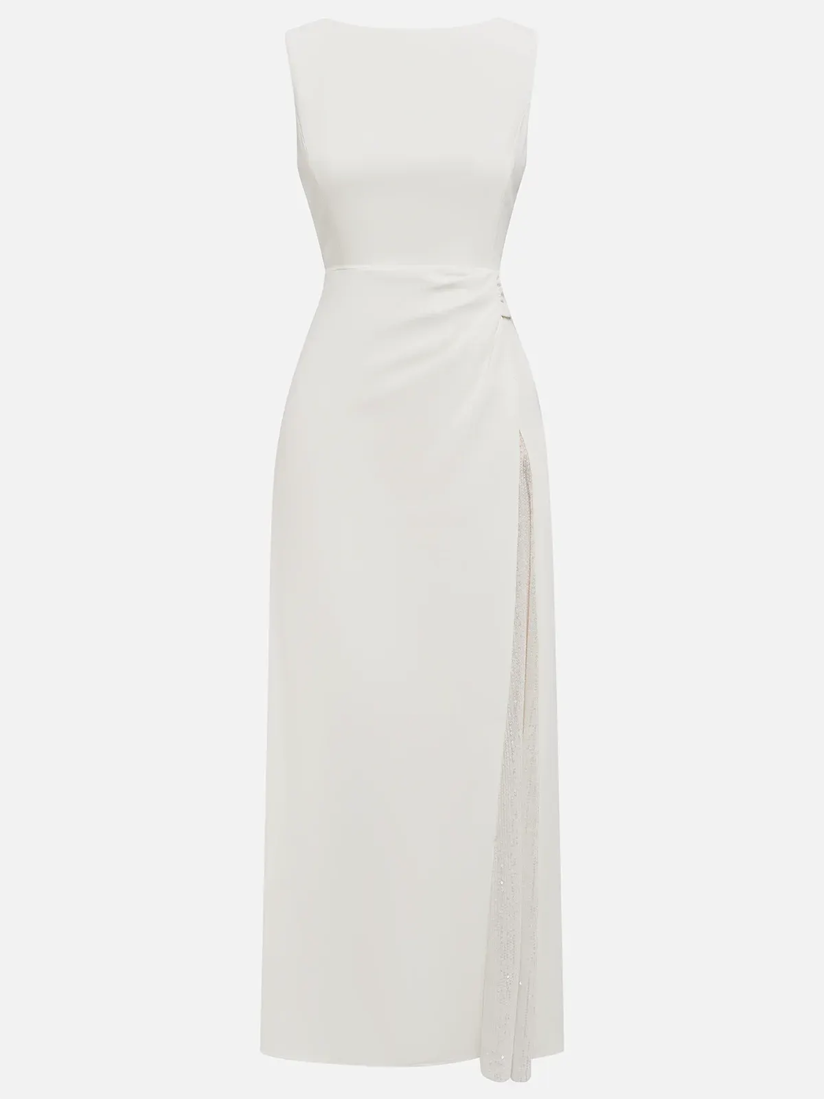 White Sequin Classic Boat Neck Sleeveless A-Line Maxi Dress