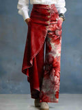 Women's Vintage Red Floral Art Stylish Design High-waisted Relaxed Fit Wide-leg Jeans