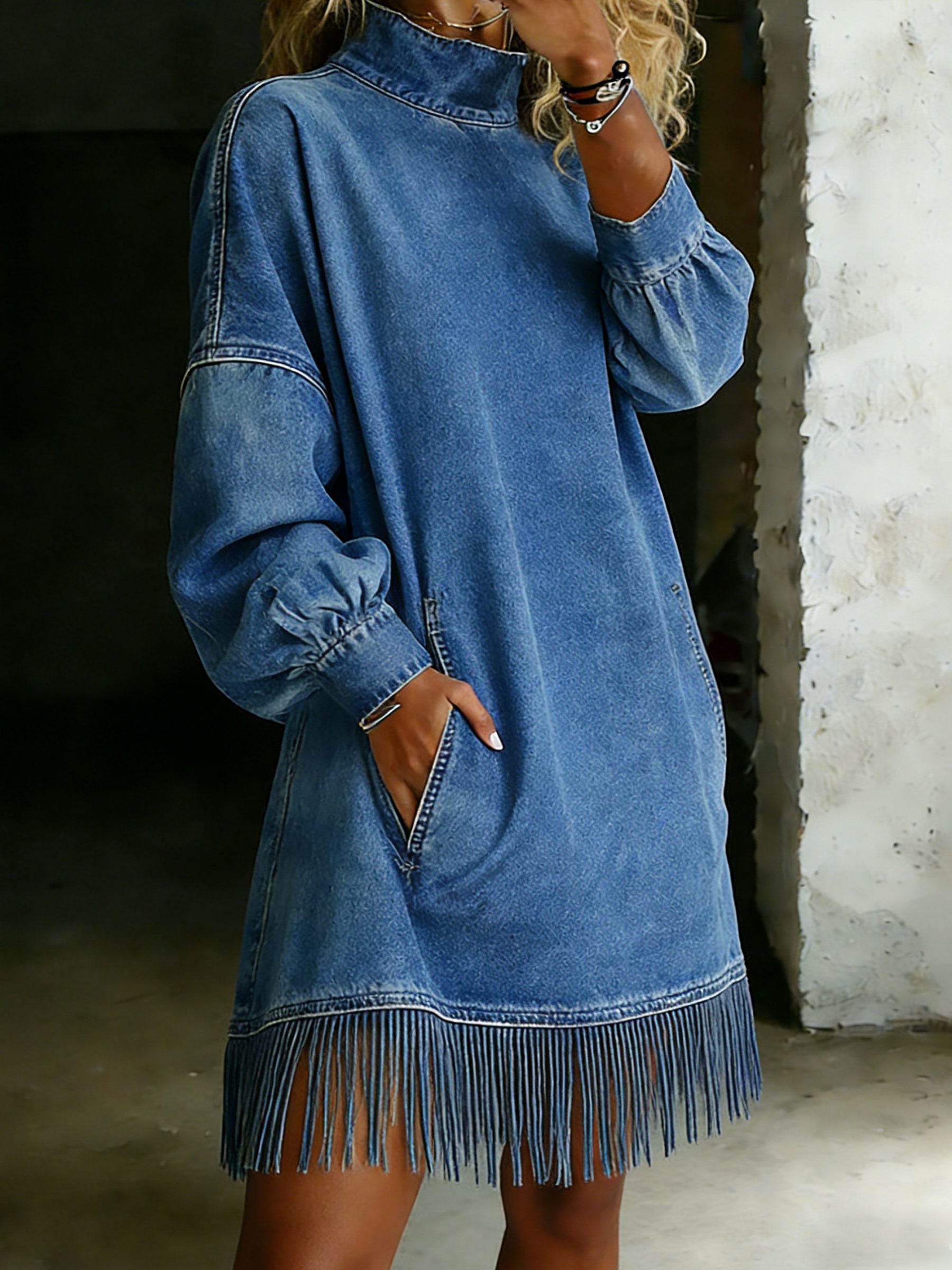 Women's Casual Stylish Denim Tassel Dress