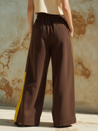 Color-Block Wide-Leg Pants Elastic Drawstring Waist