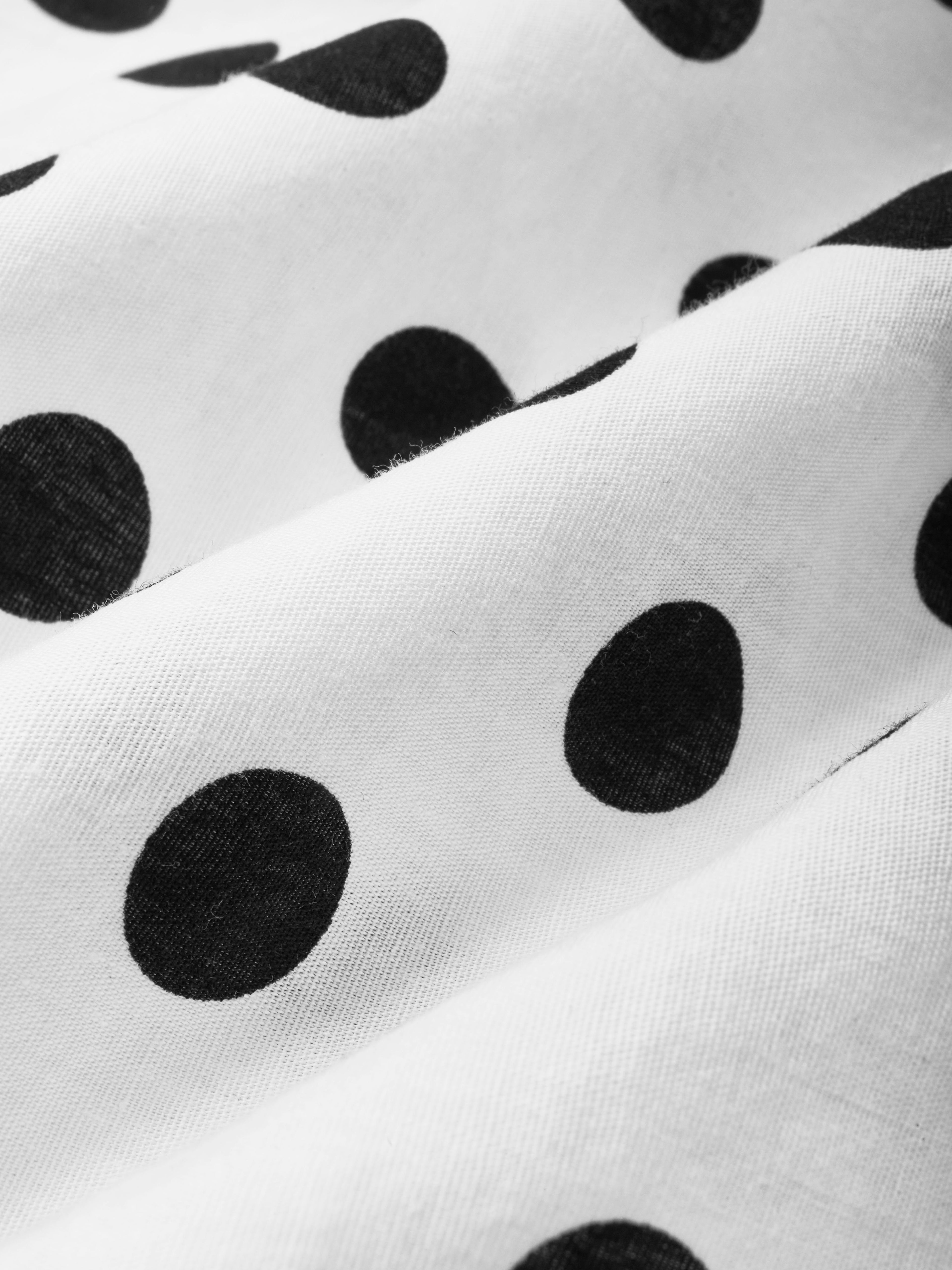 Midi Linen Dress, Sleeveless, V Neck, Polka Dots, French Vintage, White