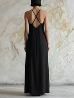 Black & Red Colorblock Halter Neck Backless Maxi Dress