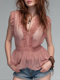 Elegant Chiffon Blouse With Ruched Details And Ruffles