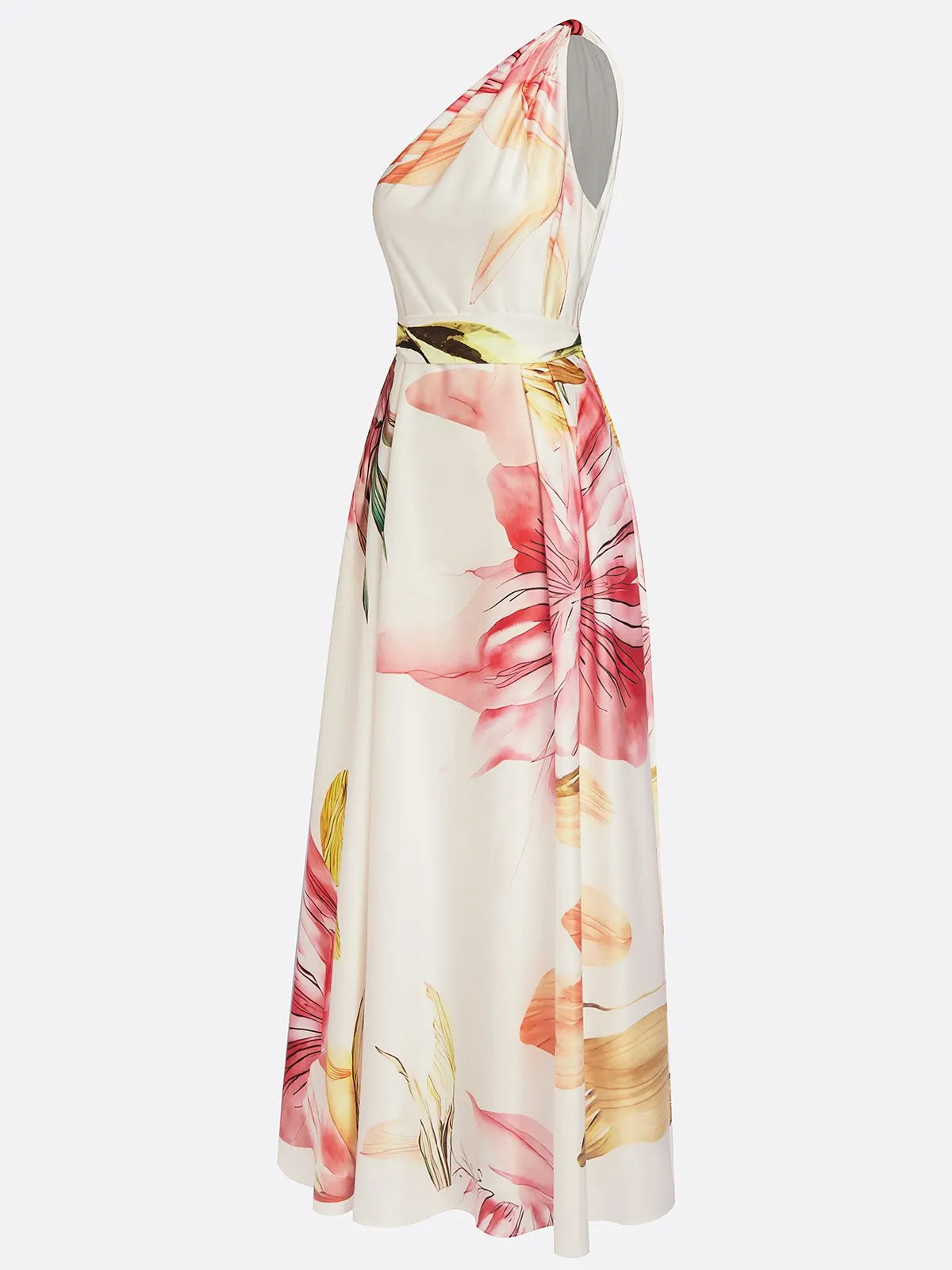 Romantic Floral Print One-Shoulder Garden Wedding Guest Dress