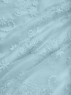 Light Blue Bow Embroidery Classic V Neck Sleeveless A-Line Midi Dress With Pockets