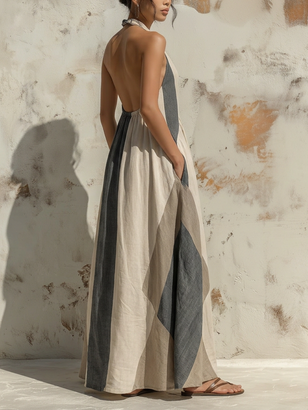 Abstract Print Halter Neck Flowy Maxi Dress
