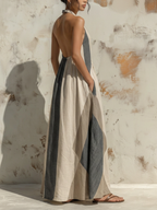 Abstract Print Halter Neck Flowy Maxi Dress