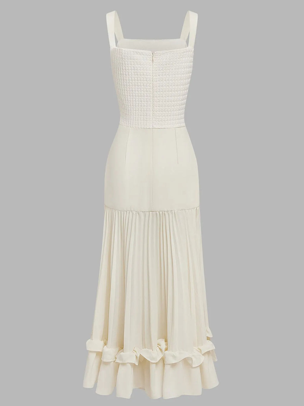 Off White Ruched Split Joint Knit Spaghetti Sleeveless Sheath Maxi Dress