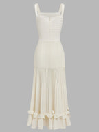 Off White Ruched Split Joint Knit Spaghetti Sleeveless Sheath Maxi Dress