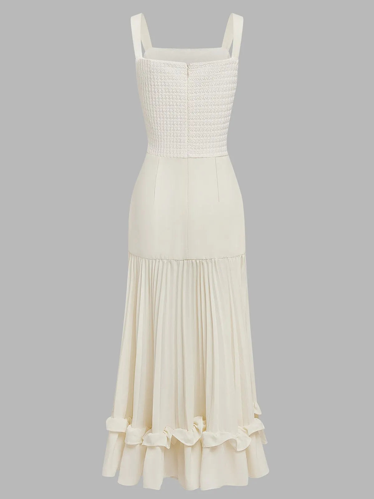 Off White Ruched Split Joint Knit Spaghetti Sleeveless Sheath Maxi Dress