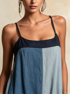 Color-Block Tencel Denim Jumpsuit – Two-Tone Wide-Leg Style