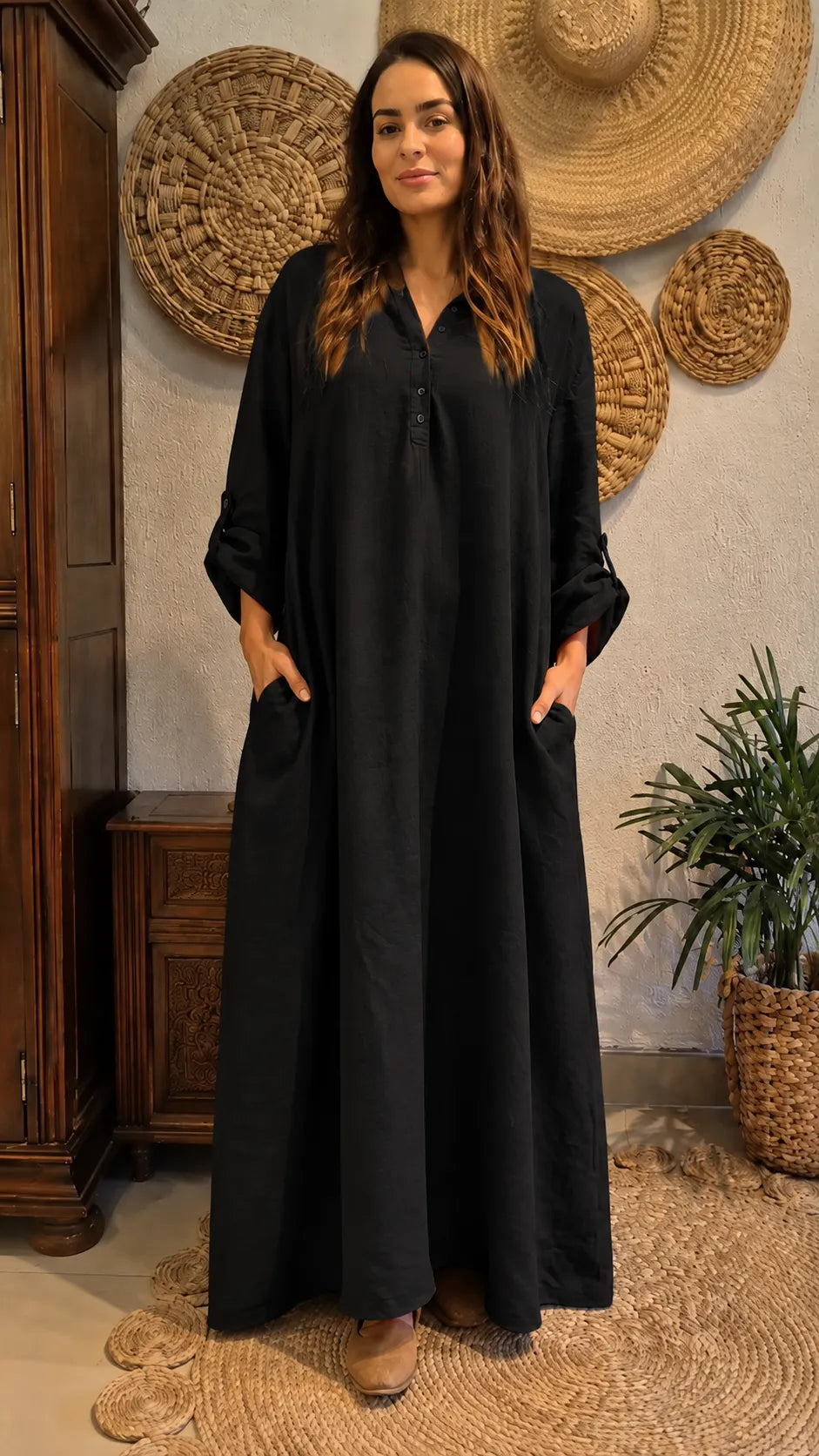 Terracotta Long Linen Cover-Up Dress