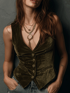 Vintage Olive Green Velvet Vest