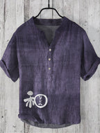 Japanese Word Art Linen V-Neck Shirt