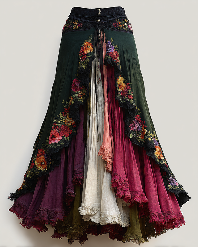 Elegant Lace Patchwork Flowing Skirt b76b