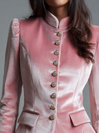 Vintage Grace Blush Pink Velvet Military Jacket