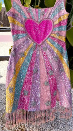 Colorful Heart Sequin Fringe Mini Dress
