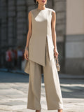 Sleeveless Asymmetric Layered Top Wide-Leg Pants Set