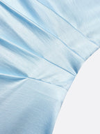 Light Blue Ruched Satin Cowl Neck Sleeveless Mermaid Maxi Dress