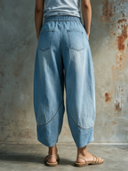 Light Blue Washed Denim Barrel Leg Cropped Jeans