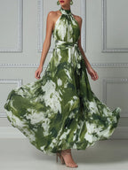 Botanical Impressionist Halter Maxi Dress