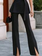 Black Sleeveless Turtleneck Peplum Top & Split Hem Flare Pants Two-Piece Suit