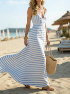 Boho Stripe Patterns Maxi Suspender Dress