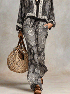 Bohemian Paisley Print Shirt & Wide-Leg Pants Set