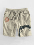 Japanese Art Frog Print Casual Cozy Cotton Linen Shorts