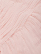 Pink Ruched Slit Tulle Strapless Sleeveless Sheath Gown Dress