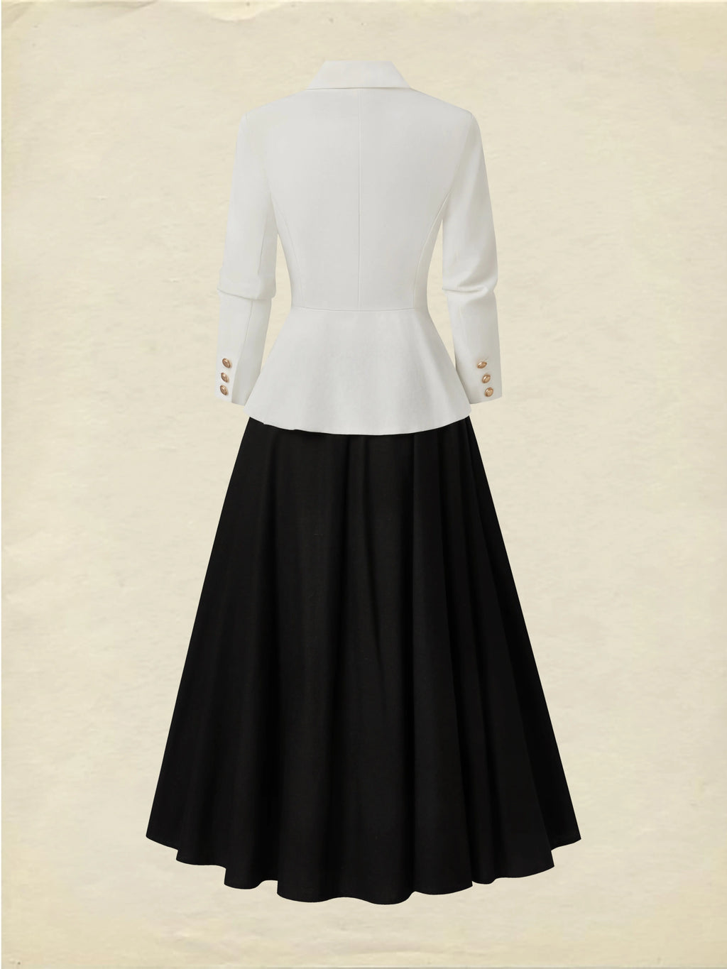 Midi Linen Skirt Set, Long Sleeves, Lapel Collar, Plain, Button Design, Vintage, White