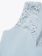 Light Blue Lace V Neck Sleeveless A-Line Midi Dress