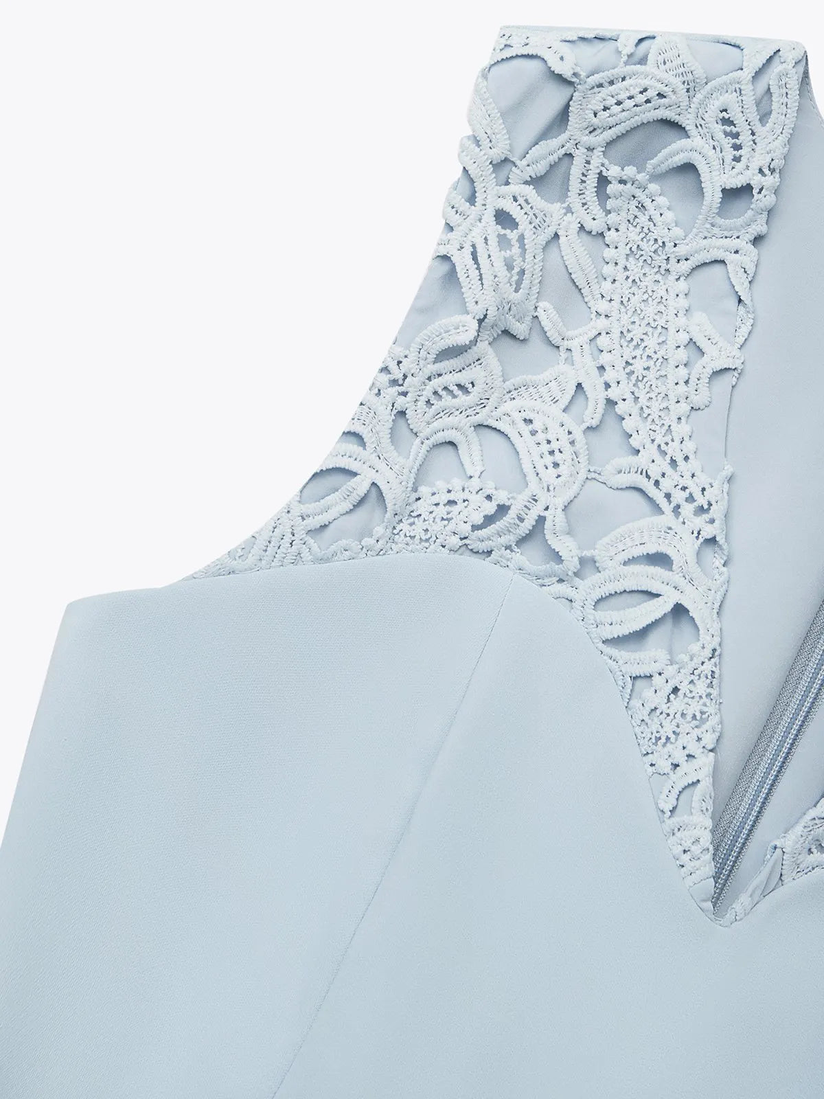 Light Blue Lace V Neck Sleeveless A-Line Midi Dress