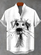 Cartoon Scribble Dog Vintage Print Casual T-shirt