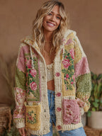 Women's Vintage Patchwork Floral Art Hooded Cardigan
