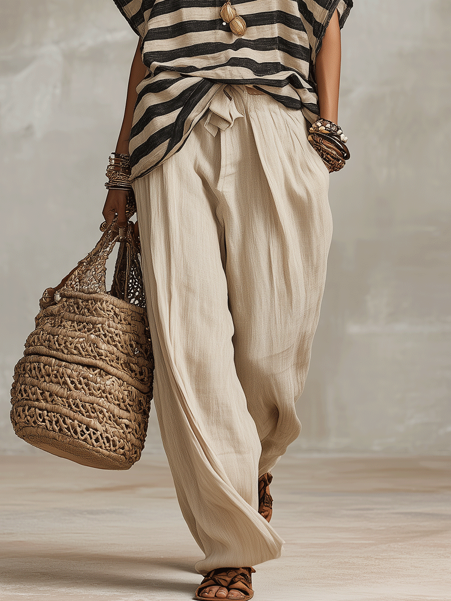 Chic Striped Oversized Tee & Wide-Leg Pants Set