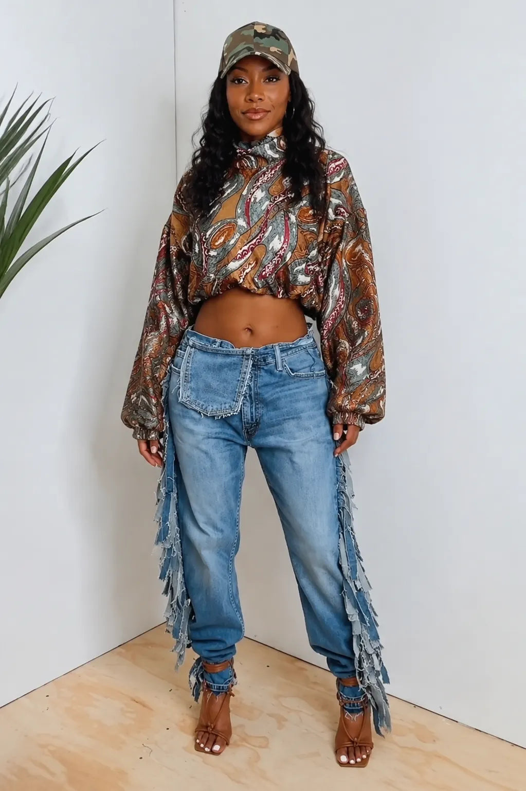 Distressed Fringe Jogger Denim Pants